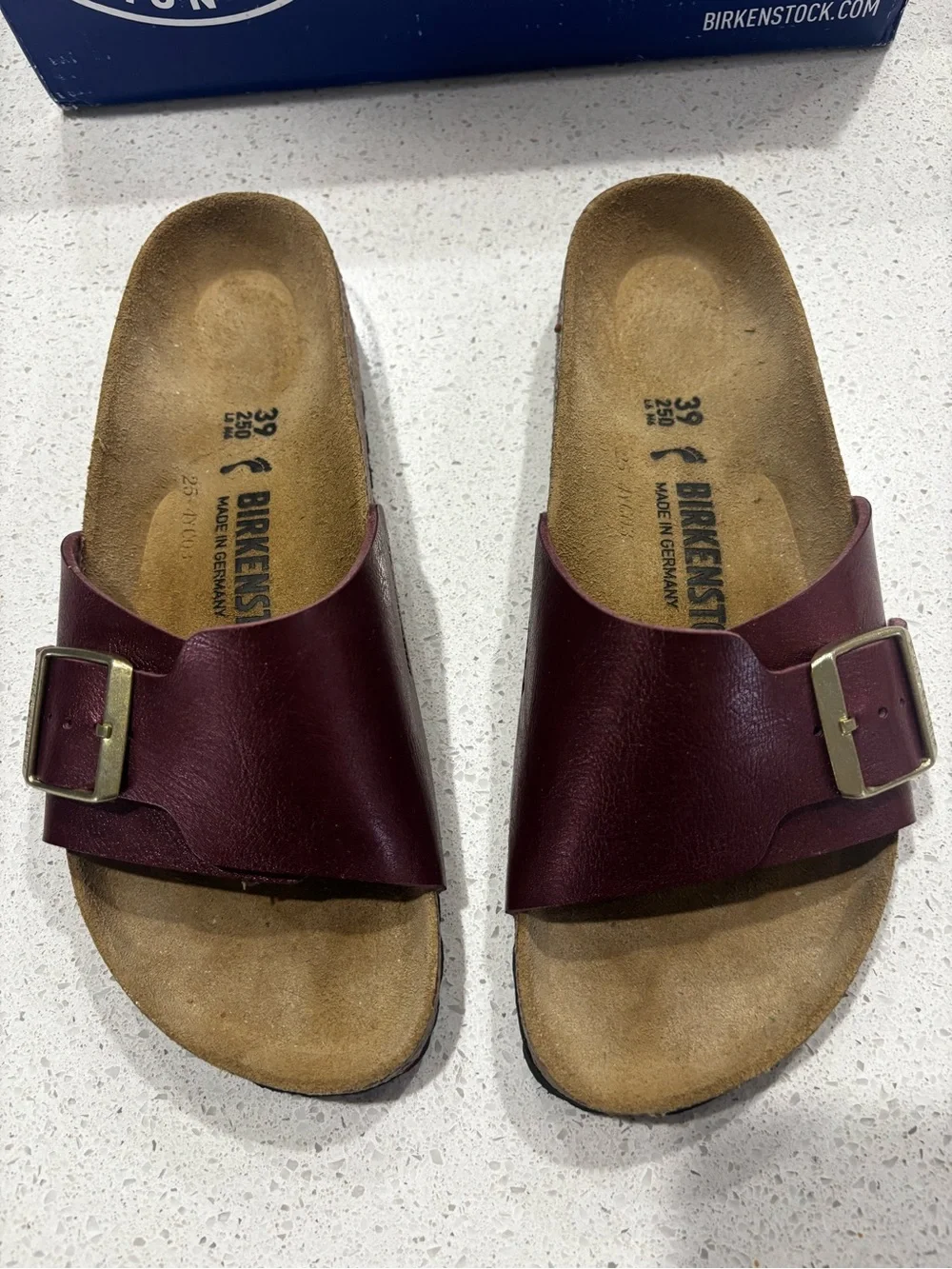 Birkenstock Women’s Single Strap Slide Sandals in Burgundy